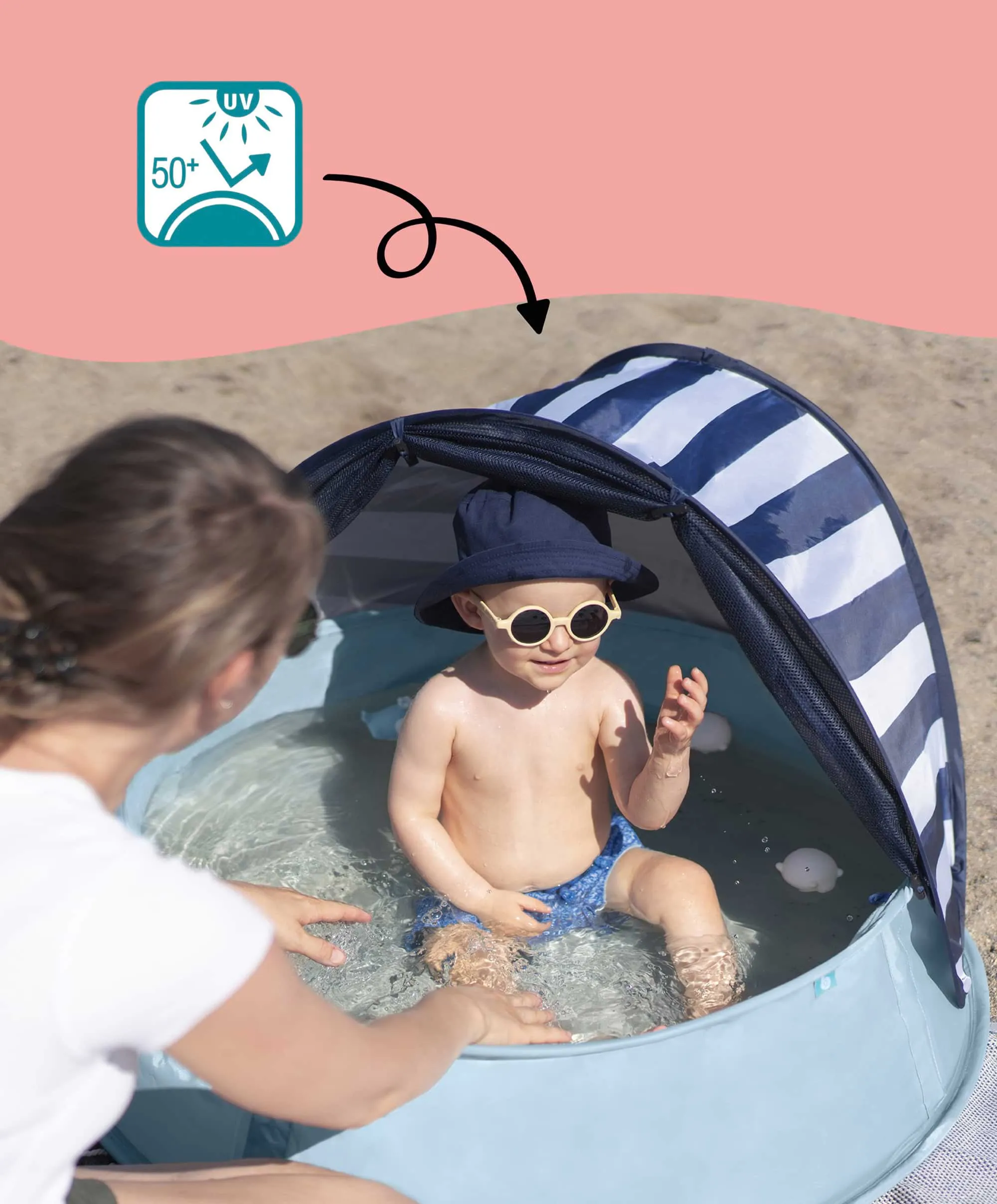 Babymoov Aquani Anti-UV Tent, Paddling Pool & Playpen UPF 50  - Mariniere