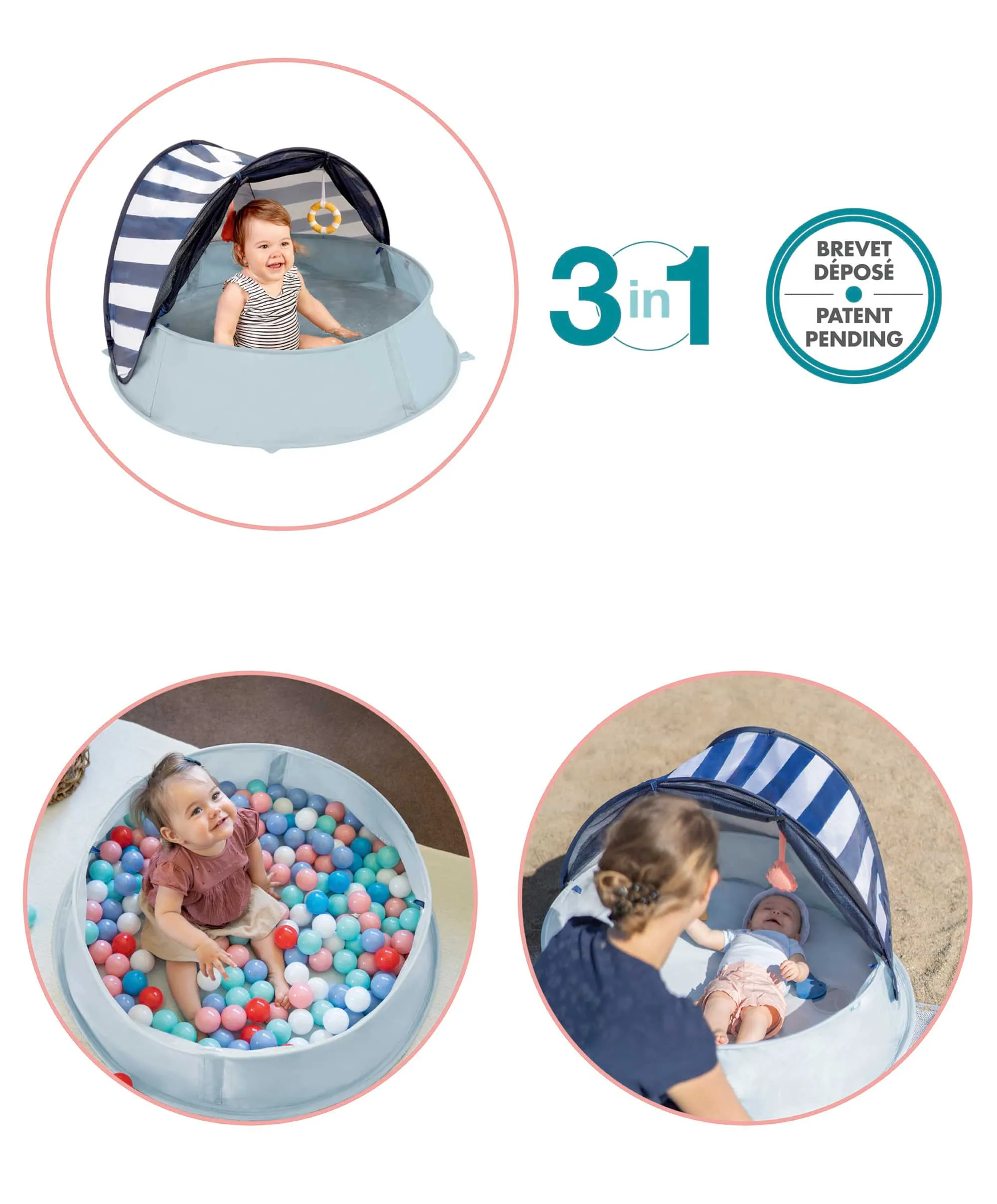 Babymoov Aquani Anti-UV Tent, Paddling Pool & Playpen UPF 50  - Mariniere