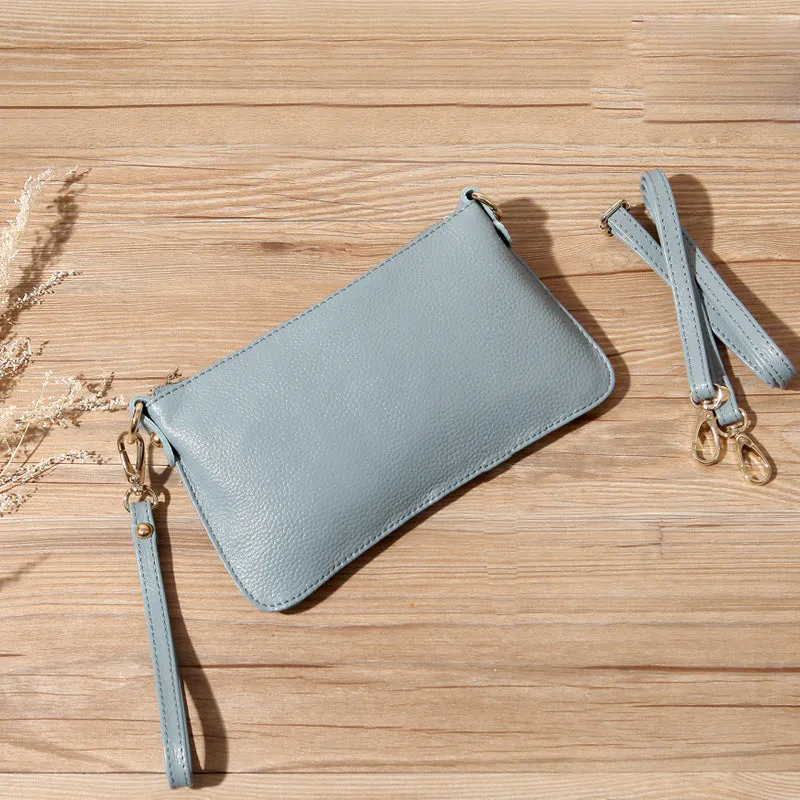 Blue Leather Wristlet Wallet Womens Small Minimalist Shoulder Purse Zip Crossbody Purse Slim Shoulder Bag for Women