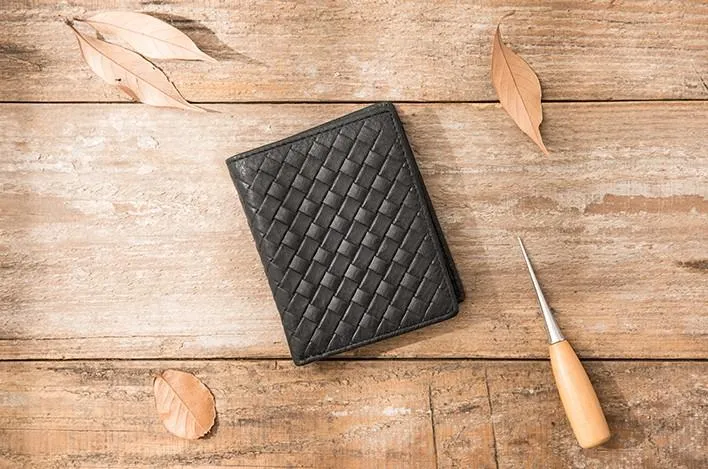 Braided Leather Mens Small Wallets Bifold billfold Slim Front Pocket Wallet for Men