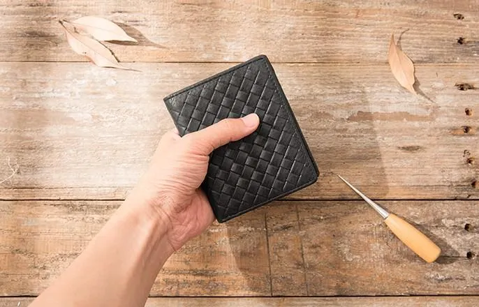 Braided Leather Mens Small Wallets Bifold billfold Slim Front Pocket Wallet for Men