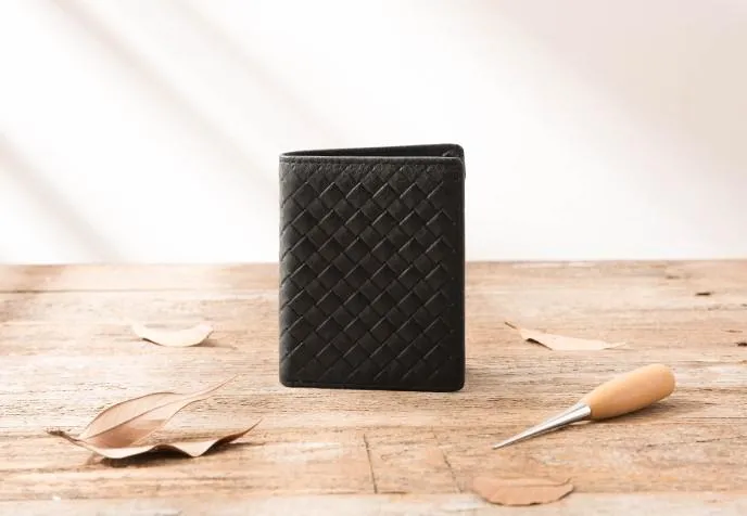 Braided Leather Mens Small Wallets Bifold billfold Slim Front Pocket Wallet for Men