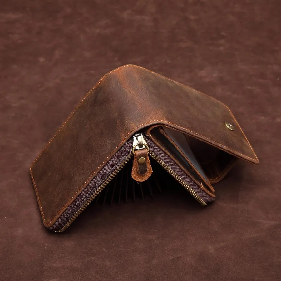 Brown Leather Billfold Cards Wallet for Men Small License Wallet Cards Wallets For Men