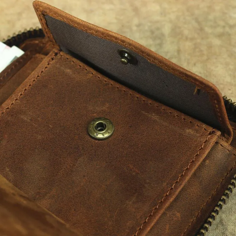 Brown Leather Men Billfold Wallet Leather Black Vertical Bifold Wallet with Coin Pockets For Men