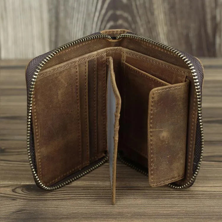 Brown Leather Men Billfold Wallet Leather Black Vertical Bifold Wallet with Coin Pockets For Men