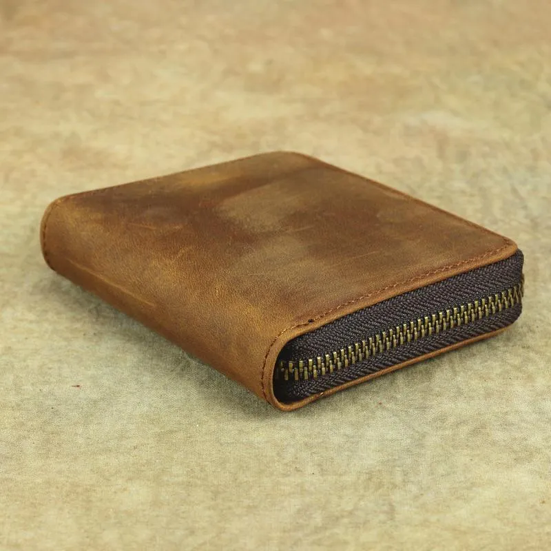 Brown Leather Men Billfold Wallet Leather Black Vertical Bifold Wallet with Coin Pockets For Men