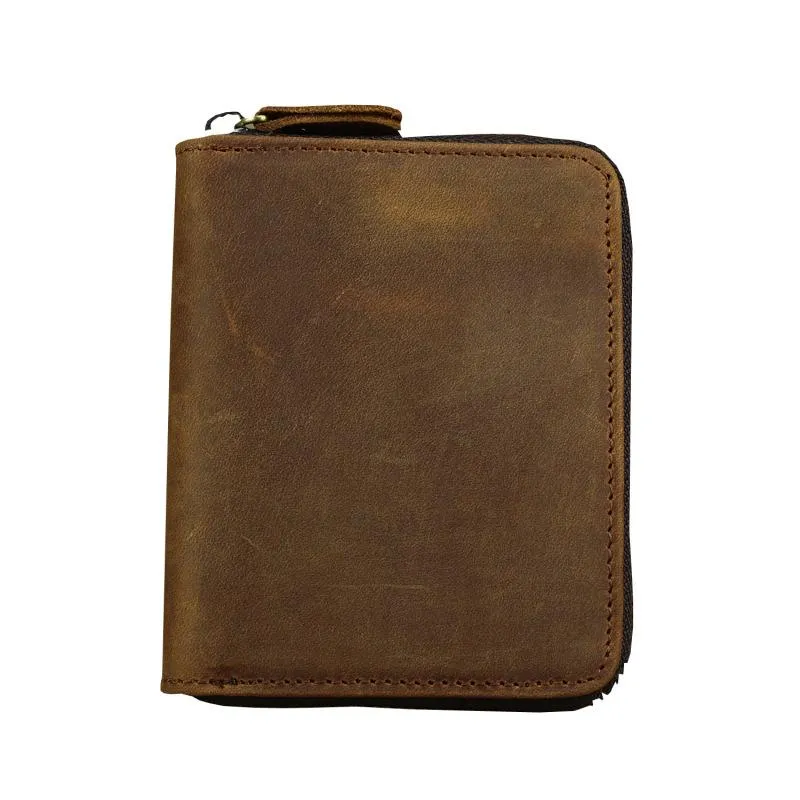 Brown Leather Men Billfold Wallet Leather Black Vertical Bifold Wallet with Coin Pockets For Men