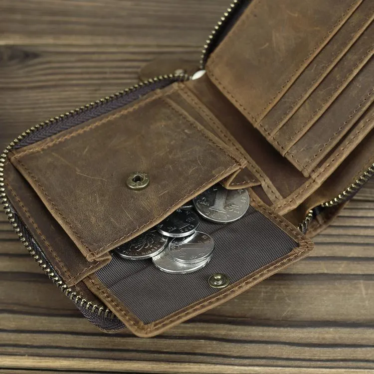 Brown Leather Men Billfold Wallet Leather Black Vertical Bifold Wallet with Coin Pockets For Men