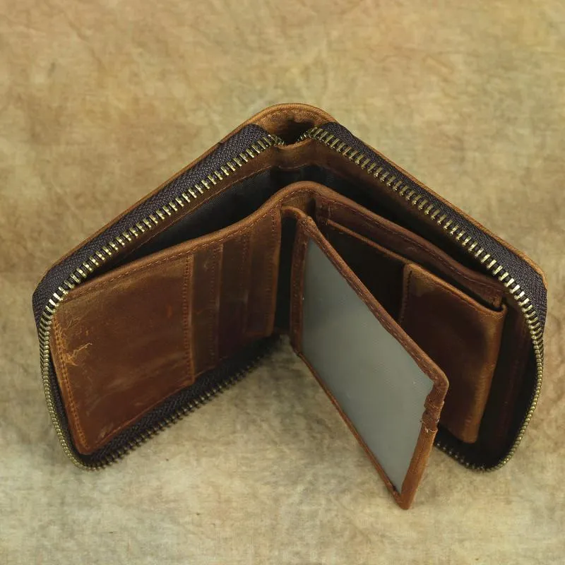 Brown Leather Men Billfold Wallet Leather Black Vertical Bifold Wallet with Coin Pockets For Men