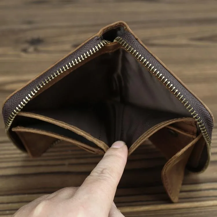 Brown Leather Men Billfold Wallet Leather Black Vertical Bifold Wallet with Coin Pockets For Men