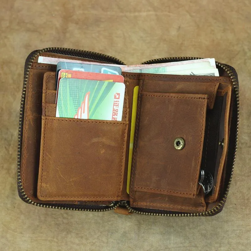 Brown Leather Men Billfold Wallet Leather Black Vertical Bifold Wallet with Coin Pockets For Men