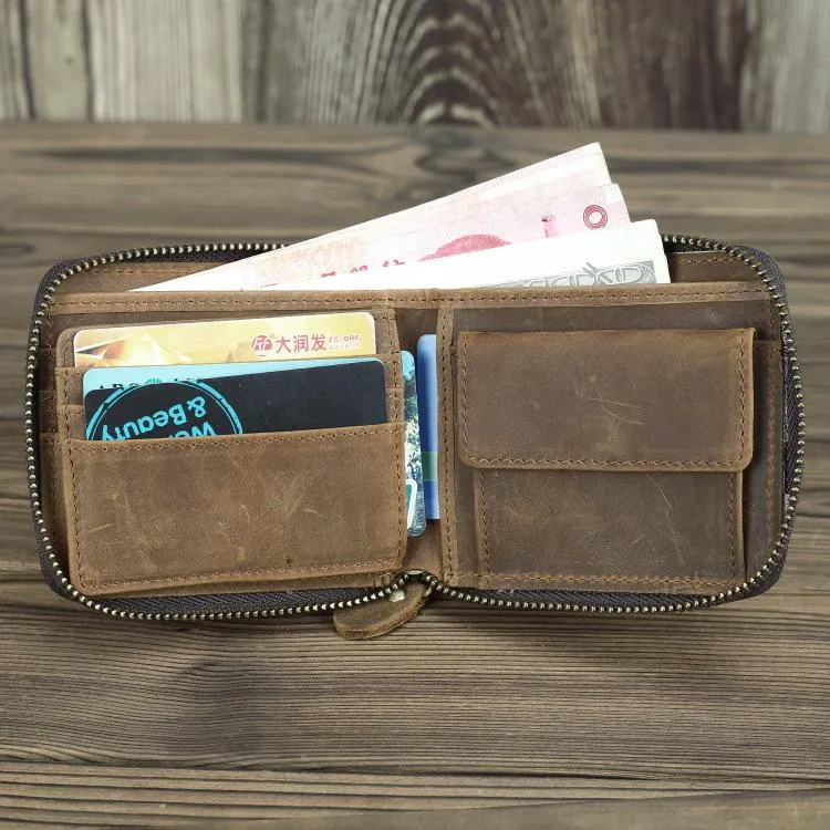 Brown Leather Men Billfold Wallet Leather Black Vertical Bifold Wallet with Coin Pockets For Men