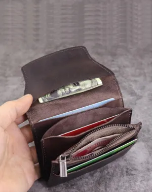 Brown Leather Men Card Holder Wallet Leather Card Holder Slim Wallet with Coin Pocket For Men