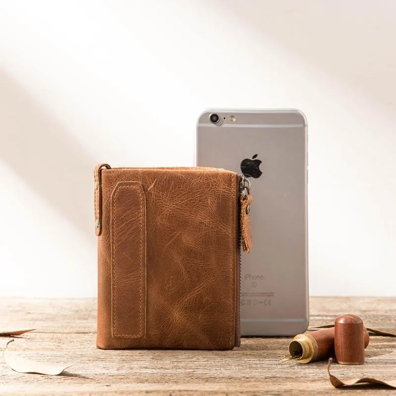 Brown Leather Mens Bifold Wallet Brown Small Wallet Front Pocket Wallet billfold Wallet for Men
