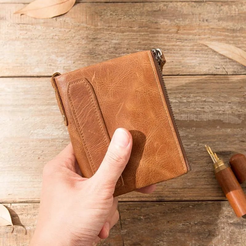 Brown Leather Mens Bifold Wallet Brown Small Wallet Front Pocket Wallet billfold Wallet for Men