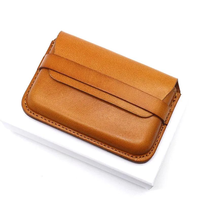 Brown Leather Mens Card Wallet Front Pocket Wallets Cool Small Change Wallet for Men