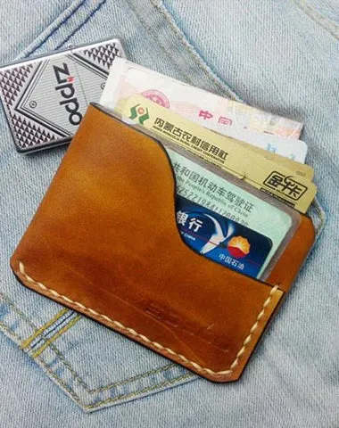 Brown Leather Mens Slim Front Pocket Wallets Leather Cards Wallet for Men