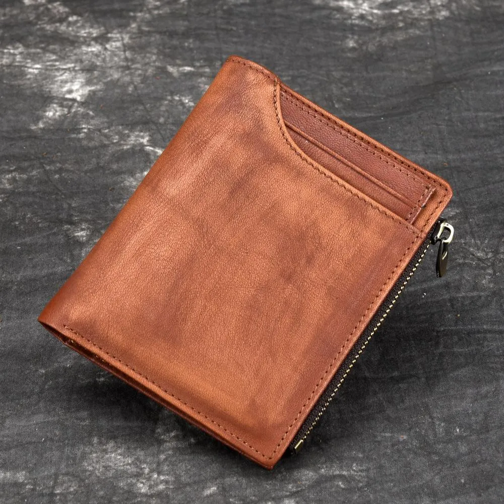 Brown MENS LEATHER Bifold Wallet Billfold Wallet Card Wallet Dark Brown Coin Wallet FOR MEN