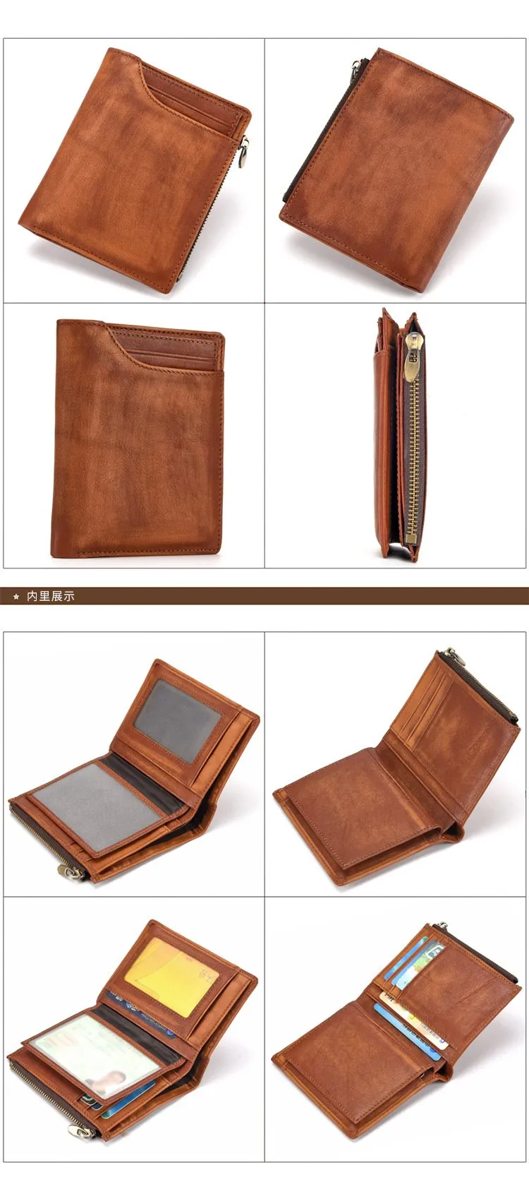 Brown MENS LEATHER Bifold Wallet Billfold Wallet Card Wallet Dark Brown Coin Wallet FOR MEN