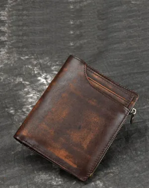 Brown MENS LEATHER Bifold Wallet Billfold Wallet Card Wallet Dark Brown Coin Wallet FOR MEN