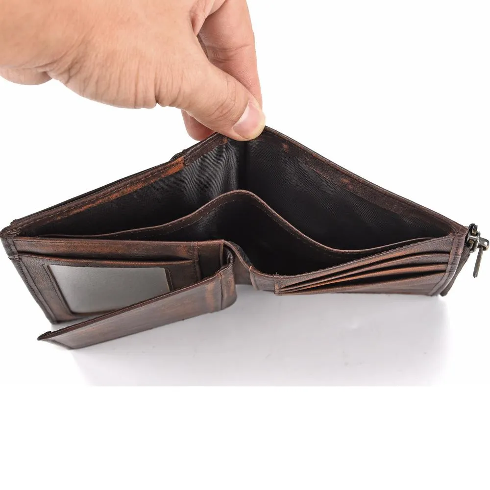 Brown MENS LEATHER Bifold Wallet Billfold Wallet Card Wallet Dark Brown Coin Wallet FOR MEN