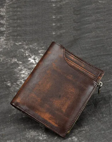 Brown MENS LEATHER Bifold Wallet Billfold Wallet Card Wallet Dark Brown Coin Wallet FOR MEN