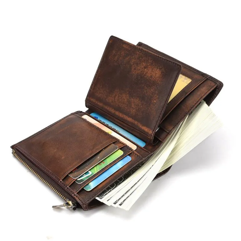 Brown MENS LEATHER Bifold Wallet Billfold Wallet Card Wallet Dark Brown Coin Wallet FOR MEN