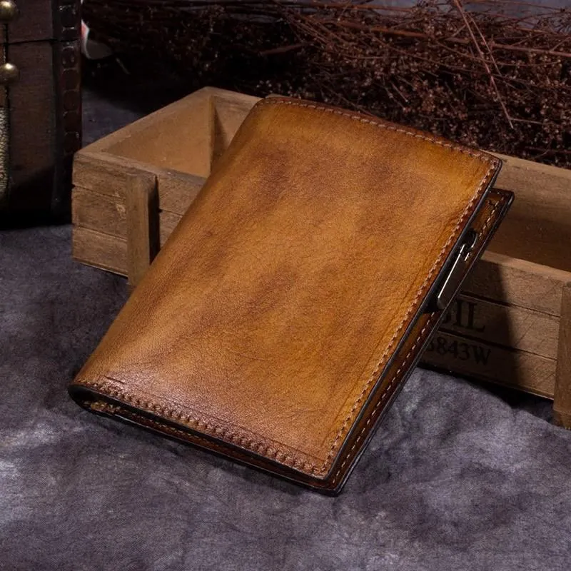 Brown Vintage Small Leather billfold Bifold Wallet Purple Cute Women Green Card Wallet For Ladies