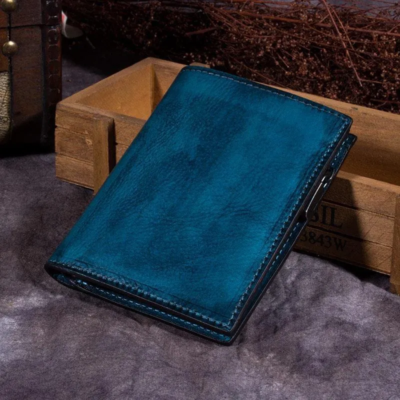 Brown Vintage Small Leather billfold Bifold Wallet Purple Cute Women Green Card Wallet For Ladies