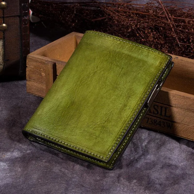 Brown Vintage Small Leather billfold Bifold Wallet Purple Cute Women Green Card Wallet For Ladies