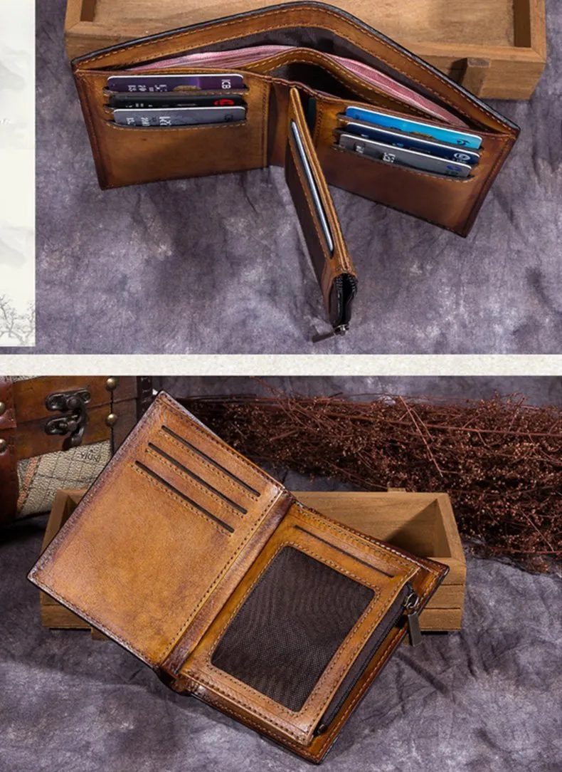 Brown Vintage Small Leather billfold Bifold Wallet Purple Cute Women Green Card Wallet For Ladies
