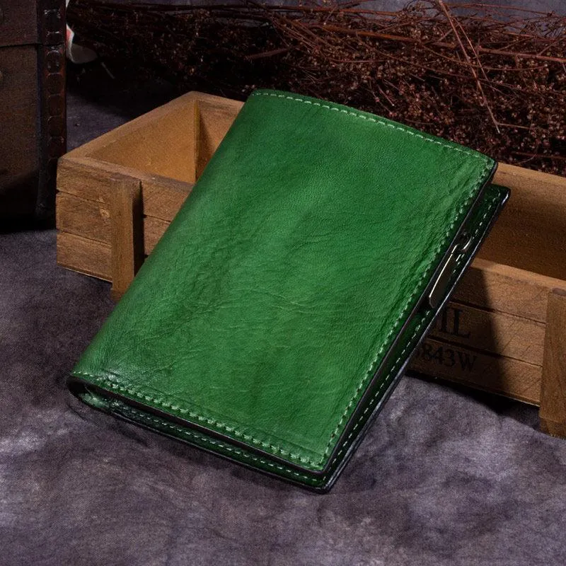 Brown Vintage Small Leather billfold Bifold Wallet Purple Cute Women Green Card Wallet For Ladies