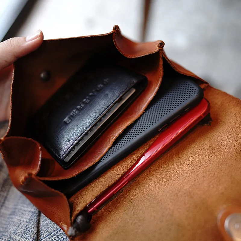 Brown Womens Leather Flap Long Wallet Vintage Phone Shoulder Bag Wallet for Women