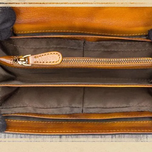 Brown Womens Vintage Leather Long Wallet Red Bifold CLutch Long Purse for Ladies