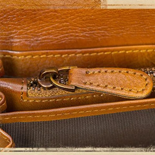 Brown Womens Vintage Leather Long Wallet Red Bifold CLutch Long Purse for Ladies