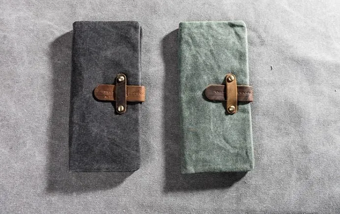 Canvas Leather Long Wallets for men Bifold Vintage Men Long Wallet