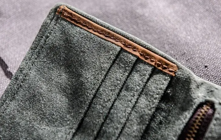 Canvas Leather Long Wallets for men Bifold Vintage Men Long Wallet