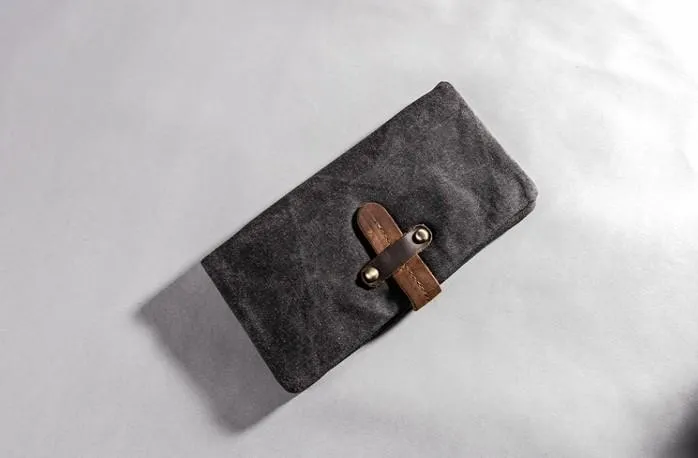 Canvas Leather Long Wallets for men Bifold Vintage Men Long Wallet