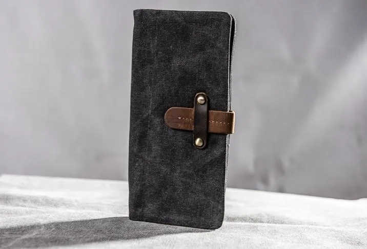 Canvas Leather Long Wallets for men Bifold Vintage Men Long Wallet