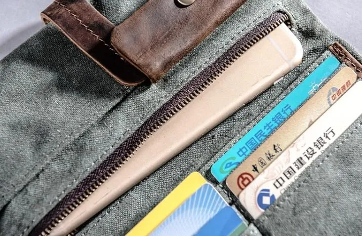 Canvas Leather Long Wallets for men Bifold Vintage Men Long Wallet