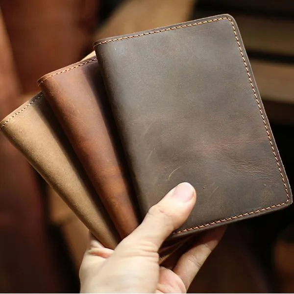 Casual Brown Leather Mens Bifold Passport Holder Travel billfold Wallet Holder For Men