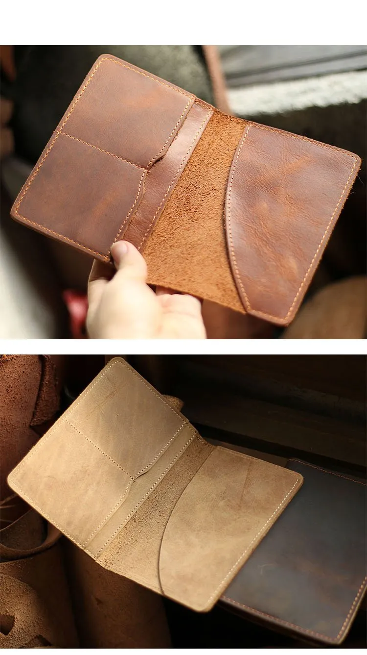 Casual Brown Leather Mens Bifold Passport Holder Travel billfold Wallet Holder For Men