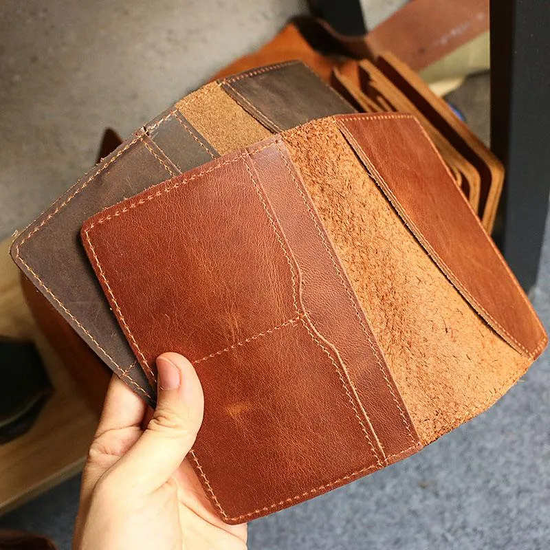 Casual Brown Leather Mens Bifold Passport Holder Travel billfold Wallet Holder For Men
