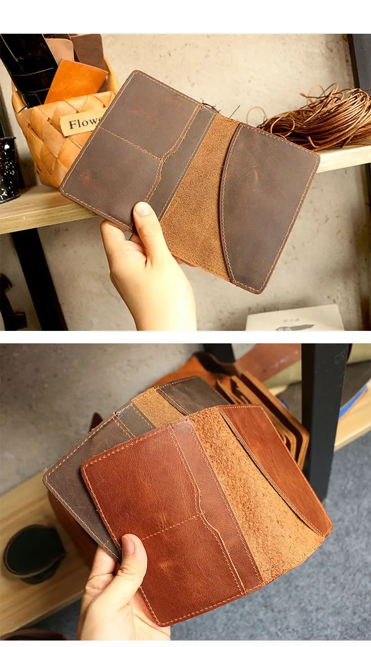 Casual Brown Leather Mens Bifold Passport Holder Travel billfold Wallet Holder For Men