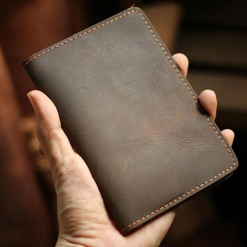 Casual Brown Leather Mens Bifold Passport Holder Travel billfold Wallet Holder For Men