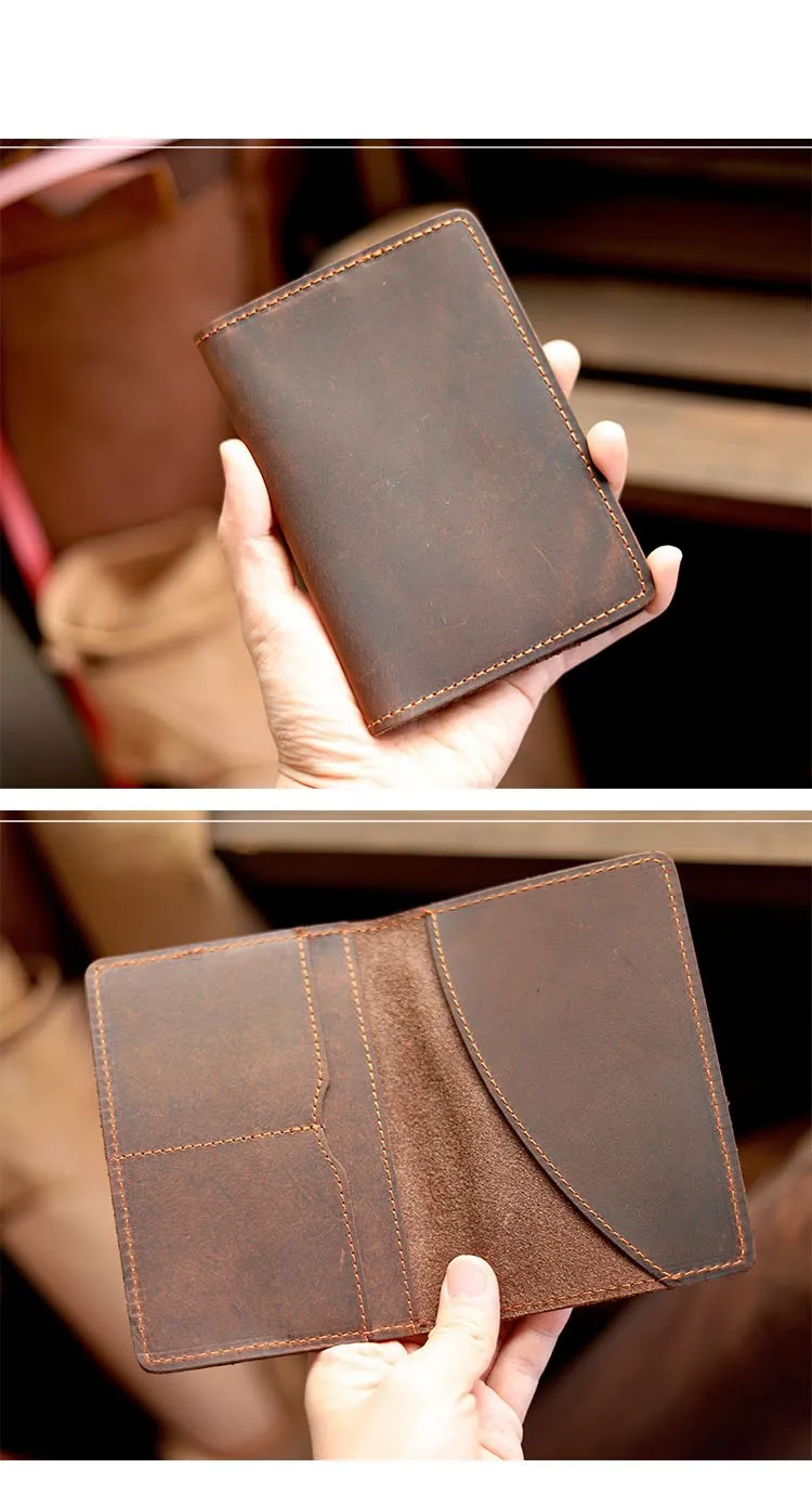 Casual Brown Leather Mens Bifold Passport Holder Travel billfold Wallet Holder For Men