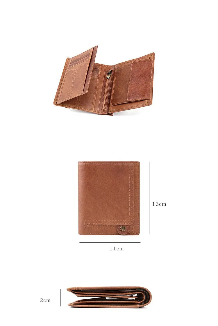 Casual Brown Leather Mens billfold Wallet Trifold SMall Wallet Black Front Pocket Wallet For Men