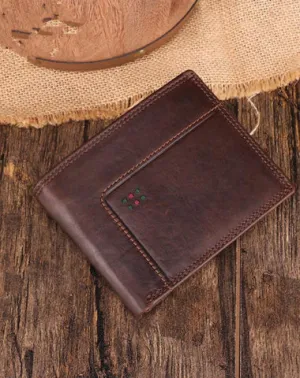 Chocolate Bifold Leather Mens Small Wallet billfold Wallet Driver's License Wallet for Men