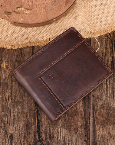Chocolate Bifold Leather Mens Small Wallet billfold Wallet Driver's License Wallet for Men