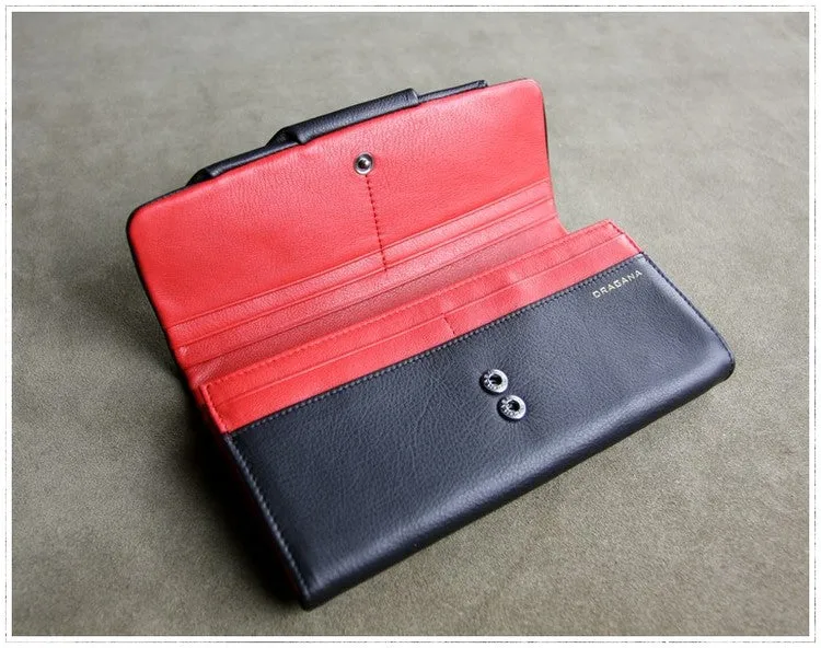 Classic Black Leather Womens Wallet Bifold Clutch Wallet Long Wallet for Women